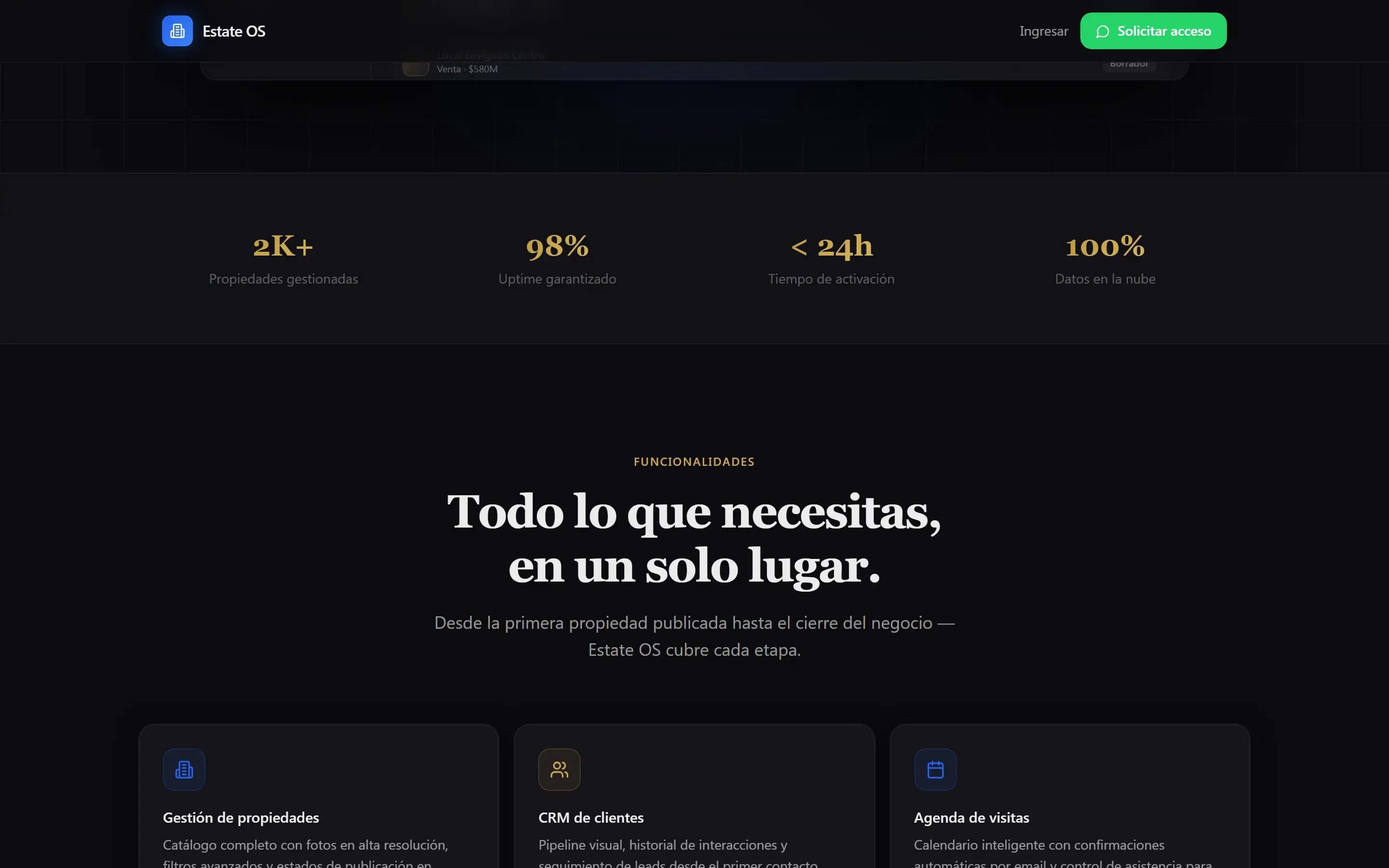 Estate OS: cifras de la plataforma y funcionalidades para inmobiliarias