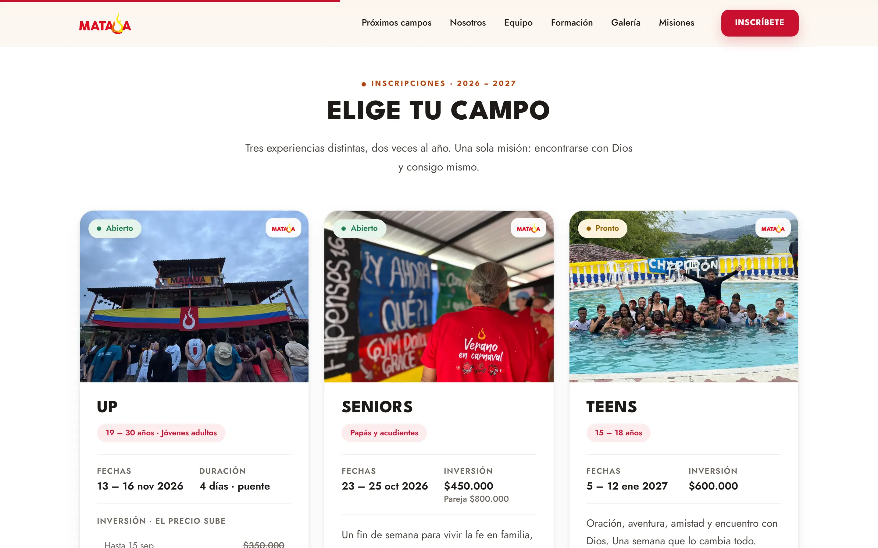 MATAÜA: próximos campos con fechas, precios e inscripción