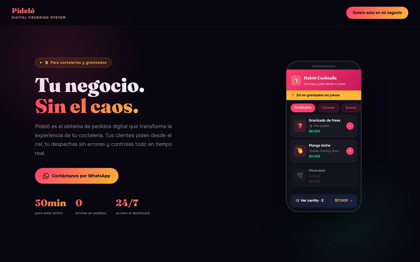 Pideló: menú digital por QR con carrito y panel de caja en tiempo real